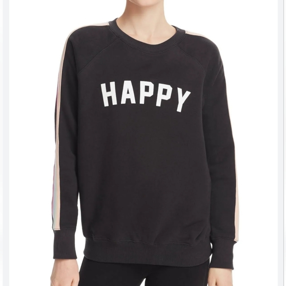 Spiritual Gangster Happy Spellout Sweater Size Small Colorful Arm Striping